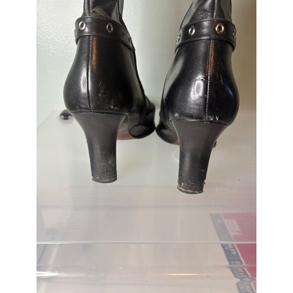 Gianni Bini Heeled Ankle Boots Black Sz 10 Square Toe Silver Grommet Strap - Picture 7 of 11